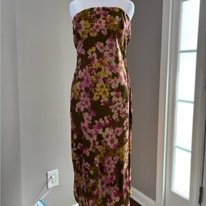 Aakaa Strapless Floral Dress in Pink and Green from Vici